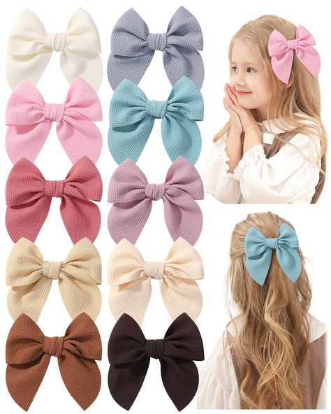 PRICES MAY VARY. ✿【PACK OF 10】：Our baby hair bows clips comes in 10 different colors to complement any little girl's everyday outfit. Toddler bows are designed and handcrafted by using organic waffle fabric. ✿【WAFFLE FABRIC BOW】：Toddler bows are handcrafted by using organic wallfe fabric to maintain good shape.We focus on the safety you want and aim to make your baby feel comfortable. It's easy to wear and comfortable enough to wear for long periods of time. ✿【BABY BOW SIZE】：4.5” big fable bows, Waffle Fabric, Toddler Bows, Baby Hair Bows, Hair Accessories Clips, Baby Bow