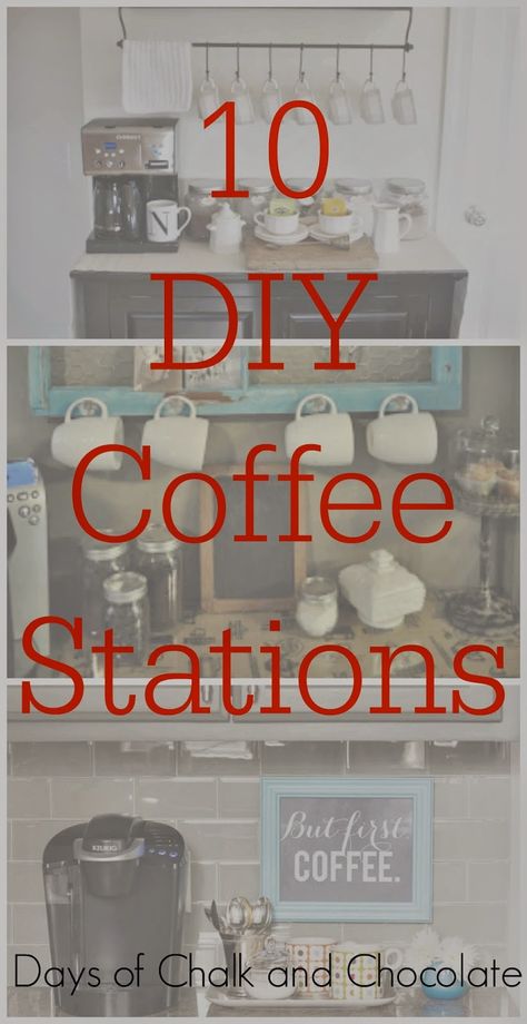 Days of Chalk and Chocolate: 10 DIY Coffee Stations Diy Coffee Station, Coffee Area, Beverage Bar, Tea Station, Coffee Stations, Diy Rangement, Coffee Nook, Coffee Bars, Salon Suites