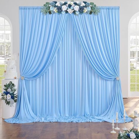 Amazon.com : 10ftx10ft Baby Blue Wrinkle-Free Backdrop Drapes for Party, Blue Polyester Background Curtains Backdrop Decoration for Wedding, Birthday : Electronics Drapes For Party, Simple Wedding Backdrop, Curtain Backdrop Wedding, Cinderella Baby Shower, Curtains Backdrop, Baby Blue Weddings, Photo Bleu, Bridal Car, Photo Studio Lighting