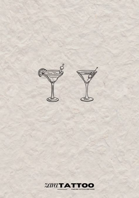 Cocktails Tattoo Design, Tiny Alcohol Tattoos, Cocktail Fine Line Tattoo, Matching Martini Glass Tattoos, Martini Fine Line Tattoo, Fine Line Margarita Glass Tattoo, Cocktail Glass Tattoo Small, Tiny Margarita Tattoo, Small Margarita Tattoo