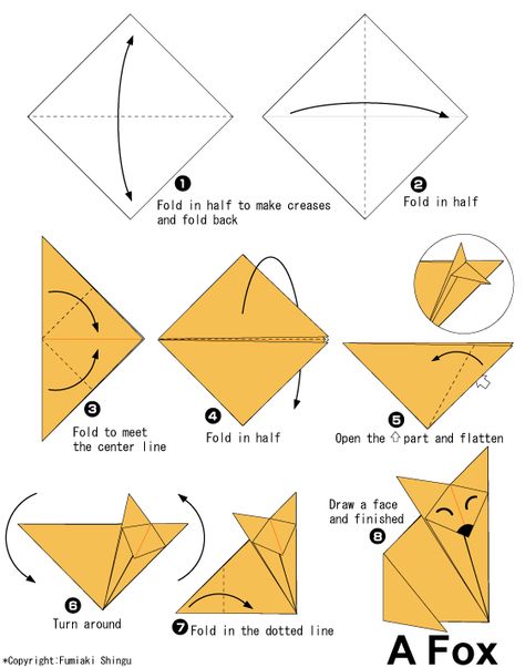 Fox & Lark Origami Instructions Animals, Origami Návody, Fox Origami, Origami Instructions For Kids, Origami Guide, Easy Origami Animals, Origami Turtle, Easy Origami For Kids, Origami Frog