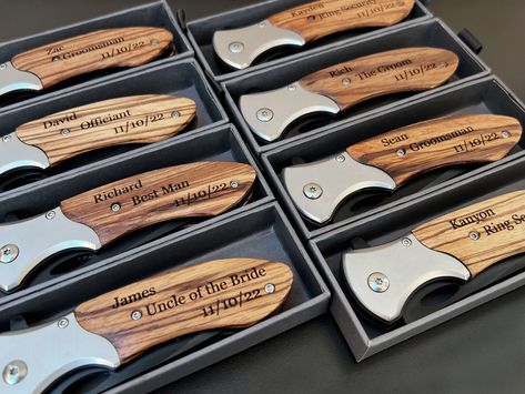 "📝 Pocket Knife for a Groomsman with a Gift box. 7.75\" opened length, 4.5\" closed length, 3.25\" blade length. Black STAINLESS STEEL 3MM Thick Blade. Great Knife for Hunting, Fishing, Camping, Outdoor, Hiking, Emergency, Work and Utility use. 🎁 Want to Leave a Lasting Impression for your Groomsmen? Our Personalized Groomsmen Knives are the Wedding Party Gift you have been looking for! The Groomsman Engraved Folding Knife will be a Unique Gift for your Groomsmen on your special day. Order the Proposal Wedding Favors now and give it as unforgettable Gifts for your Groomsmen! 🚚 FAST FREE SHIPPING: All orders typically ship the next business day. The Groomsman Gift is engraved in and shipped from the US and is made in China. 💯 100% SATISFACTION GUARANTEED Any issues with the product, ple Groomsmen Proposal Hunting, Western Groomsmen Proposal, Groomsman Gifts Manly, Groomsmen Proposal Box Ideas, Western Groomsmen, Groomsmen Proposals, Asking Groomsmen, Groomsmen Gift Ideas, Groomsmen Boxes