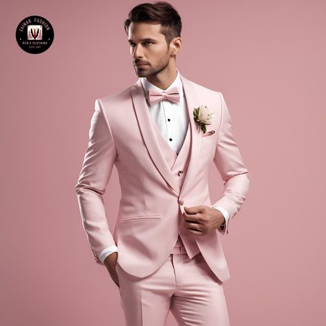 Modern Designer Light Pink 3  Piece Suit for Men - Stylish, Tailored, and Versatile - Tailored Suit- Bespoke For Men ZF Item Include (Coat+ Vest+ Pant) Fabric:- Imported, Premium Color:- Pink Color Vest and Lapel :- Pink Dry Clean Recommended The suit is for wedding, Party, Proms, and Many Occasions. We make the suit according to our Standard size chart, If you are not sure about your size/measurement,  please give your body measurement in inches, so we make perfect suit for you.  Jacket Measure Peach Tuxedo Wedding, Pink Mens Suit, Peach Tuxedo, Pink And White Suit, Classy Suits Men, Suit For Men Stylish, Gold Prom Suit, Light Pink Suit, 3 Piece Suit For Men