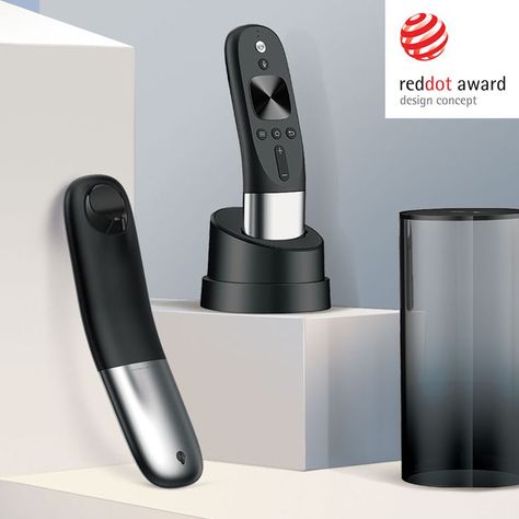 The Intelligent Somatosensory Remote Control is ergonomically designed. The remote’s slight bend allows it to fit comfortably in the user’s hand and a VR controller element is integrated with the rear somatosensory conversion key. . . . . . . . #RedDotAward #DesignConcept #RedDotWinner #Entertainment #designedby #KonkaElectronicTechnology Vr Controller Design, Remote Design, Vr Controller, Dj Controller, Controller Design, Home Theater System, Engineering Design, Sound Bar, Audio System