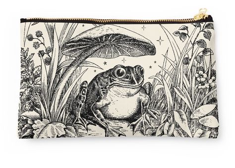 Cottagecore Pencil Case, Aesthetic Pencil Case Vintage, Dark Academia Goblincore, Cottagecore Goblincore, Aesthetic Frog, Mushroom Moon, Frog Mushroom, Cute Cottagecore, Emo Grunge