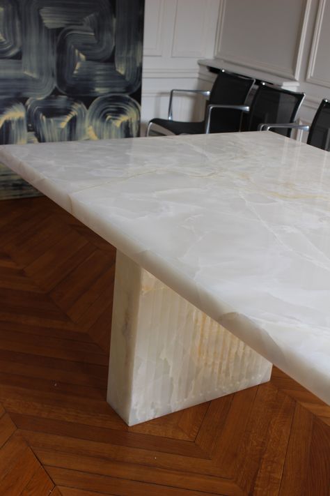 Available in custom sizes and materials. MAKERMarberaDIMENSIONS H750mm x W1100mm x L2200mm *Price does not reflect shipping cost, please email info@lovehouseny.com for a quote Onyx Dining Table, Aura White, Calacatta Viola Marble, Viola Marble, Calacatta Viola, Entry Lighting, Desk Cabinet, Stone Dining Table, White Onyx