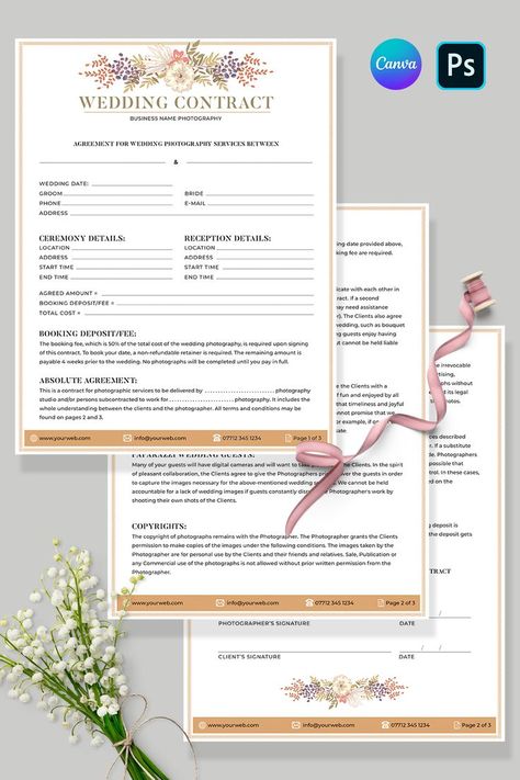 Wedding Contract Form Template For Photographers Photography Contract Template, Photography Business Forms, Photographers Contract, Photography Invoice, Wedding Contract, Wedding Photography Contract, Photography Business Marketing, Photography Contract, Form Template