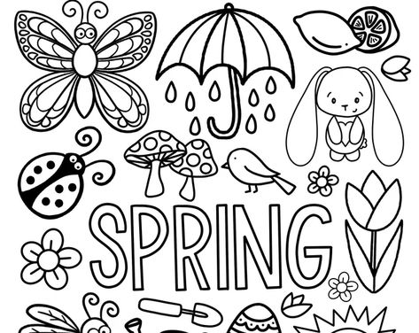 April Coloring Pages For Kids, Drawing For Spring, April Coloring Sheets, Spring Coloring Pages For Toddlers, Spring Break Coloring Pages, Spring Colouring Sheet, Spring Coloring Pages For Preschoolers, Etsy Coloring Pages, April Coloring Pages Free Printables