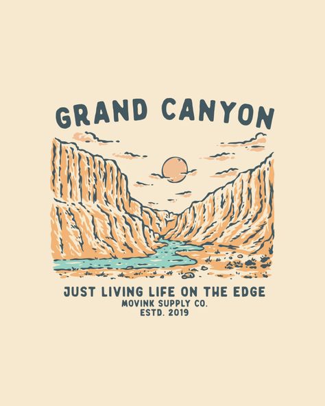 Vintage Grand Canyon National Park Illustration by Movink Graphic Studio National Park Graphic Design, Grand Canyon Drawing, Grand Canyon Art, National Park Illustration, Park Illustration, Graphic Studio, Mountain Drawing, Mountain Illustration, Grand Canyon National Park