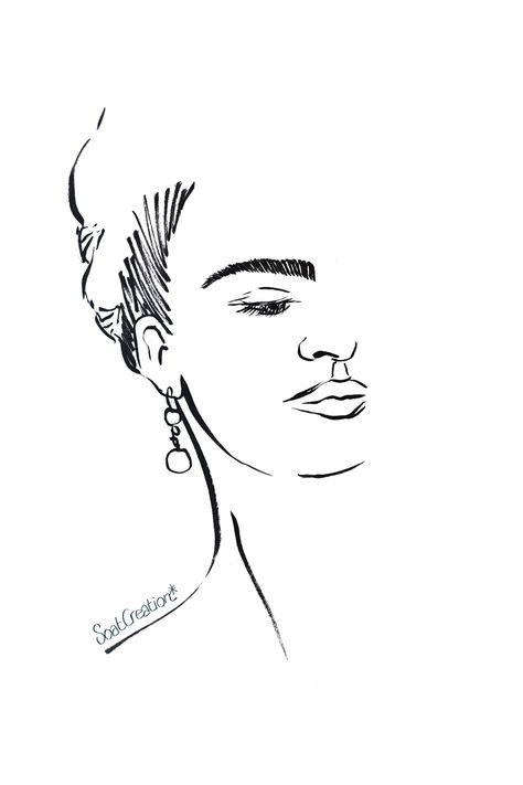 Boho Frida Kahlo portrait line art by Soat Creation Frida Line Art, Frida Kahlo Line Drawing, Frida Kahlo Sketch, Frida Drawing, Frida Kahlo Line Art, Frida Kahlo Watercolor, Frida Kahlo Drawing, Frida Kahlo Tattoos, Drawn Faces