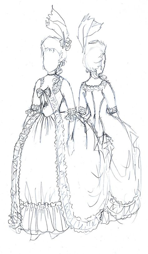 Rococo Atelier: Proper robe à la polonaise: Inspiration and some research Rococo Dress Pattern, Victorian Dress Drawing, History Drawings, 1700 Fashion, Costume Design Sketch, Rococo Dress, Light Spring Colors, Rococo Fashion, 18th Century Fashion