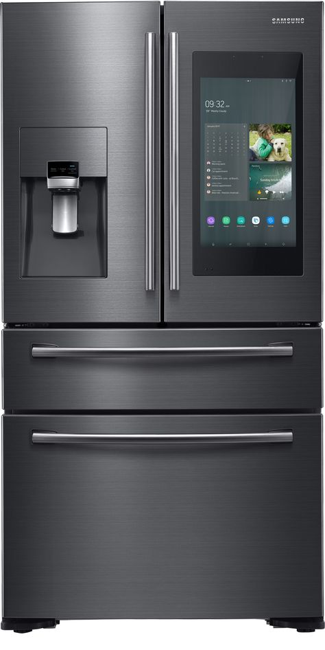 Samsung Smart Fridge, Ruang Studio Musik, Dream Fridge, Samsung Kitchen Appliances, Samsung Kitchen, Best Home Automation, Fridge Design, Kitchen Decor Collections, Smart Fridge