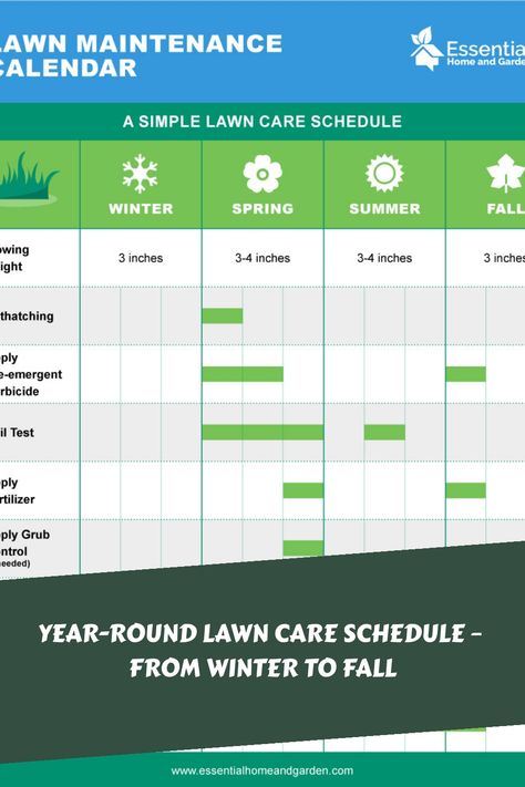 Year-Round Lawn Care Schedule – From Winter To Fall Fall Lawn Care Tips, Lawn Fertilizer Schedule, Lawn Maintenance Schedule, Winter Lawn Care, Perfect Yard, Common Lawn Weeds, Lawn Care Schedule, Lawn Leveling, Fall Lawn Care