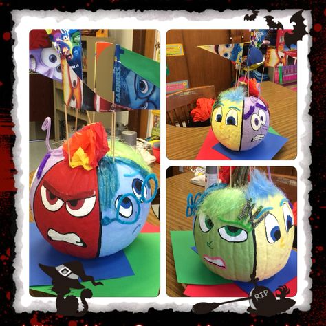 Inside Out Pumpkin, Pumpkin Painting Ideas Disney, Painting Ideas Disney, Disney Pumpkin Painting, Book Character Pumpkins, Story Book Pumpkin, Halloween Pumpkin Crafts, Creative Pumpkin Painting, Creative Pumpkin Decorating