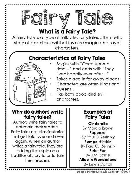 Fairy tale definition, characteristics of fairy tales, author purpose for writing fairy tales, and examples of fairy tales. love this as an anchor chart template or as an interactive notebook page Genre Anchor Chart, Author Purpose, Genre Anchor Charts, Fairy Tale Writing, Reading Genres, Fantasy Genre, Reading Anchor Charts, Writers Workshop, 4th Grade Reading