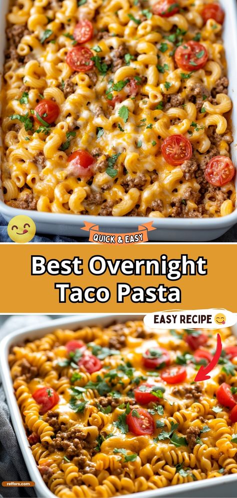 Overnight Taco Pasta Overnight Taco Pasta, Taco Pasta Casserole, Taco Spices, Taco Pasta Bake, Taco Pasta Recipes, Taco Spaghetti, Simple Family Meals, Crockpot Turkey, Taco Pasta