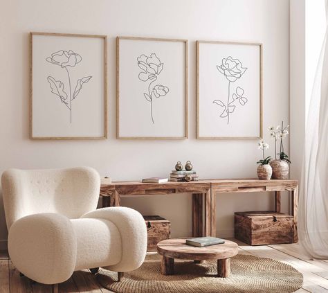 Aesthetic 2023, Neutral Wall Decor, Viva Magenta, Neutral Walls, Mural Floral, Set Of 3 Prints, Beige Walls, Neutral Wall Art, Nursery Decor Girl