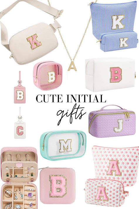 variety of initial pouches, monogram makeup bags and cosmetic pouches, and felt letter jewelry boxes from Amazon Gifts For Pre Teen Girls Ideas, Gifts For Young Adults Women, Teen Gift Guide, Gifts For Teenagers, Monogrammed Makeup Bags, Girls Personalized Gifts, Letter Jewelry, Amazon Favorites, Travel Shopping