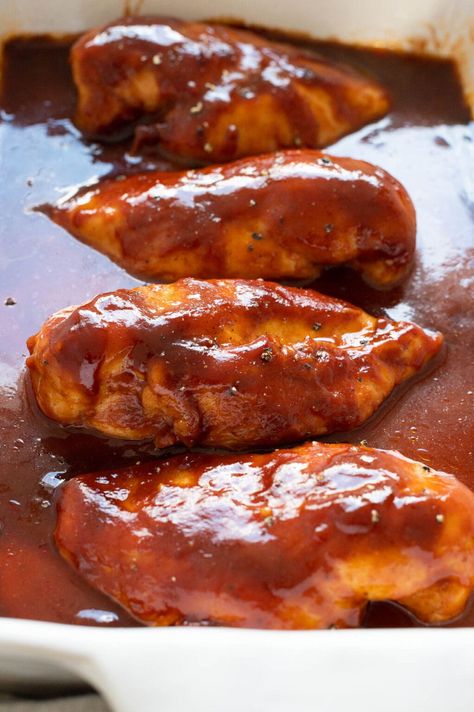 Easy Oven Baked BBQ Chicken Breast Recipe - iFoodReal.com Boneless Chicken Breast Oven, Bbq Boneless Chicken Breast, Oven Baked Boneless Chicken Breast, Oven Baked Bbq Chicken Breast, Oven Bbq Chicken Breast, Baked Bbq Chicken Breast, Bbq Baked Chicken Breast, Baked Bbq Chicken Recipes, Baked Boneless Chicken Breast