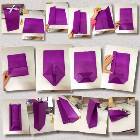 How To Make Paper Bag, Diy Gift Bags Paper, How To Make A Gift Bag, How To Make A Paper Bag, Diy Paper Bag, Paper Bag Design, Paper Bag Crafts, Purple Paper, Gift Bags Diy