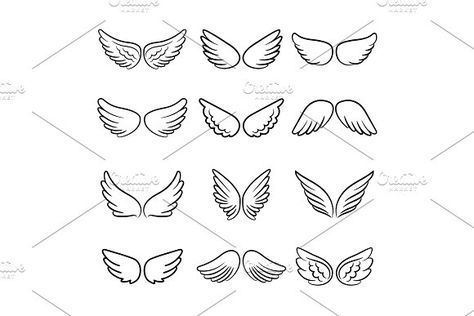 Cute angel wings set by Stock-Smart-Start on @creativemarket Cute Angel Wings, Cartoon Angel, 16 Tattoo, Pola Tato, Wing Tattoo Designs, Cute Angel, Wings Drawing, Angel Wings Tattoo, Wing Tattoo