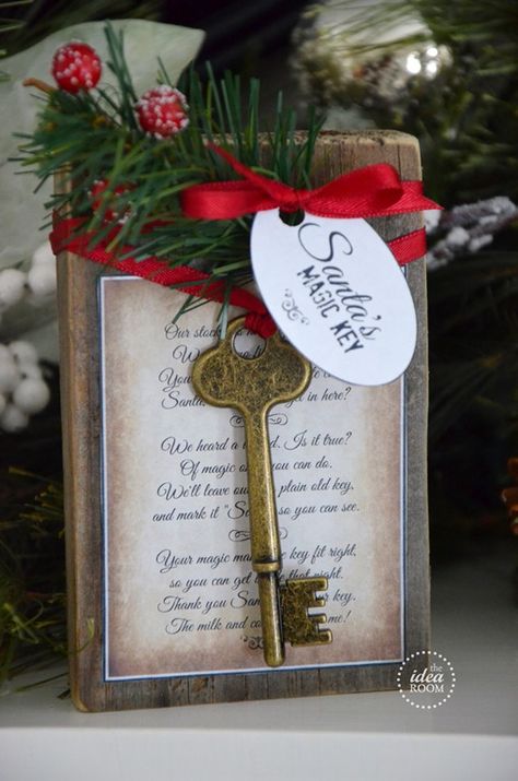 Christmas Crafts With Old Keys, Crafts With Keys Ideas, Santa Key Printable Free, Santas Magic Key Diy, Santa Magic Key Printable Free, Santa’s Magic Key, Santa Keys Ideas, Skeleton Key Crafts, Key Printable