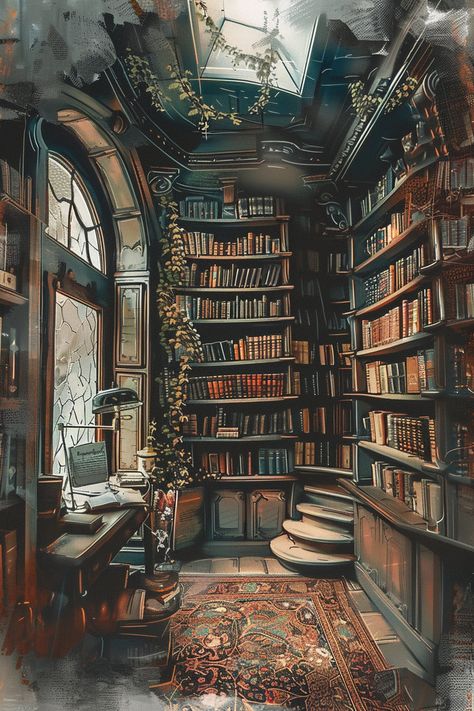 Witch Library Aesthetic, Magic Library Art, Witch Shelves, 1920s Library, Vintage Bookstore Aesthetic, Magic Library Aesthetic, Castle Living Room, Beauty And The Beast Library, Dream Bookshelves