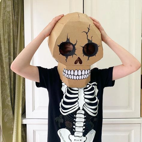 Cardboard skull head | GALLERY Large Cardboard Letters, Zombie Diy, Cardboard Costumes, Brown Dinosaur, Diy Unicorn Costume, Dinosaur Diy, Skull Template, Snowman Costume, Cardboard Costume