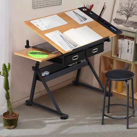 Drawing Table Desk, Artist Drawing Table, Table Retractable, Bureau D'art, Artist Desk, Craft Tables With Storage, Drafting Drawing, Computer Desks For Home, Drawing Desk