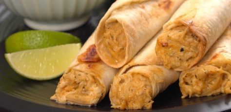 Taquitos might not be the most authentic Mexican-inspired dish out there, but with this recipe, they just might be the most tasty AND convenient! Mexican Recipes With Chicken, Work Recipes, Taquitos Recipe, Chicken Taquitos, Recipes With Chicken, Cheesy Chicken, Mexican Recipes, Mexican Dishes, Slow Cooker Chicken