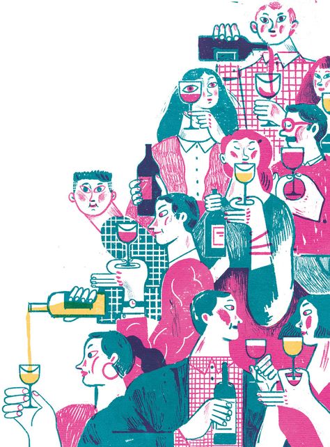 Wine Tasting - LA Times Posca Art, Riso Print, 캐릭터 드로잉, Arte Inspo, Group Of People, People Illustration, Illustrations And Posters, Editorial Illustration, Graphic Design Posters