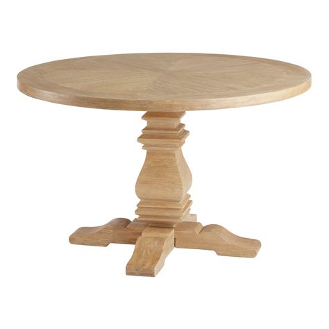 Avila Round Washed Natural Wood Dining Table - World Market Natural Wood Dining Table, Wood Dining Tables, Dining Roo, Round Kitchen Table, Stylish Dining Room, Round Wood Dining Table, Round Dining Room, Wood Pedestal, Dining Nook