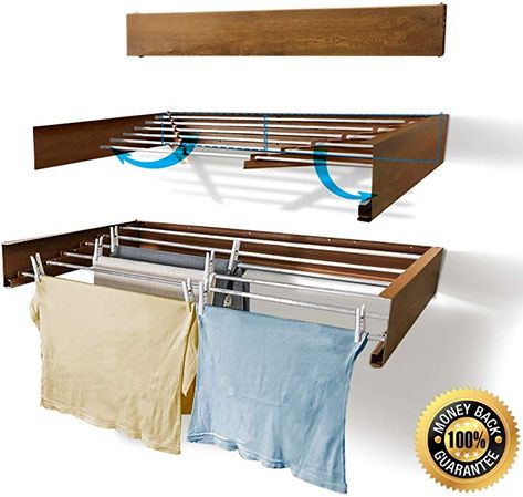 Amazon.com: Step Up Laundry Drying Rack - Wall Mounted - Retractable - Clothes Drying Rack Collapsible Folding Indoor or Outdoor – Space Saver Compact Sleek Design, 60lbs Capacity, 20 Linear Ft (Wood Look): Home & Kitchen Wall Mounted Drying Rack, Laundry Drying Rack, Pool Shed, Laundry Rack, Drying Racks, Drying Rack Laundry, Light Grey Walls, Laundry Drying, Laundry Closet