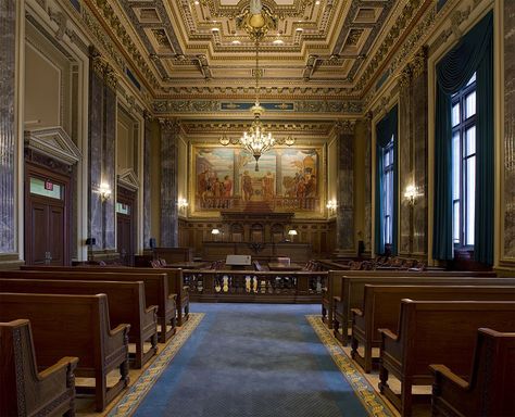 Howard M. Metzenbaum   Federal Courthouse  Cleveland Court Judge Aesthetic, Court Room Aesthetic, Courtroom Design, Courtroom Background, Institutional Design, Moot Court, Court Background, Good Morning Usa, Court Room