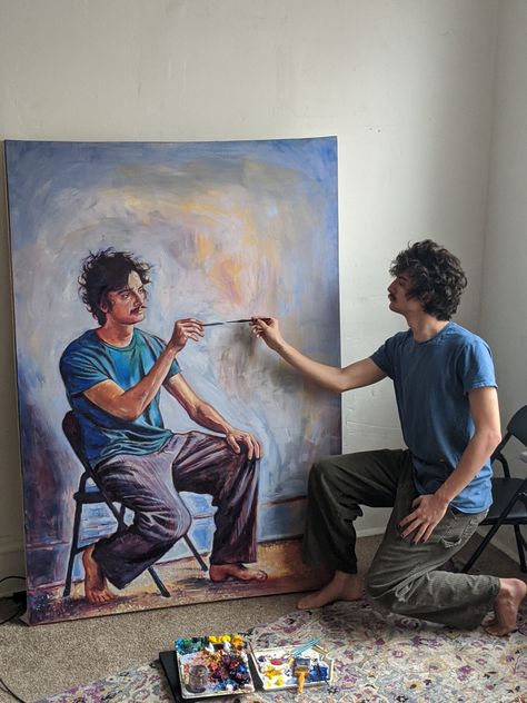 Artist Seamus Wray Paints a Dizzying Series of Portraits of Himself Painting Portraits of Himself | Colossal Creative Self Portraits, Flower Mural, Palette Knife Painting, Plein Air Paintings, Animated Images, Artist Paint, Room Art, Inception, Instagram Art