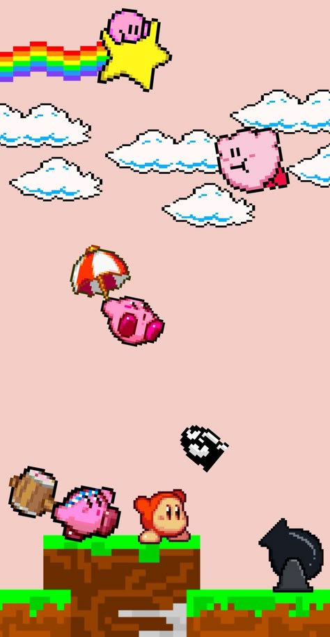 Kirby Homescreen Wallpaper, Kirby Wallpaper Black, Kirby Gameboy Wallpaper, Kirby Ipad Wallpaper, Kirby Wallpapers Aesthetic, Kirby Lockscreen, Nintendo Wallpaper Iphone, Kirby Background, Kirby And The Amazing Mirror