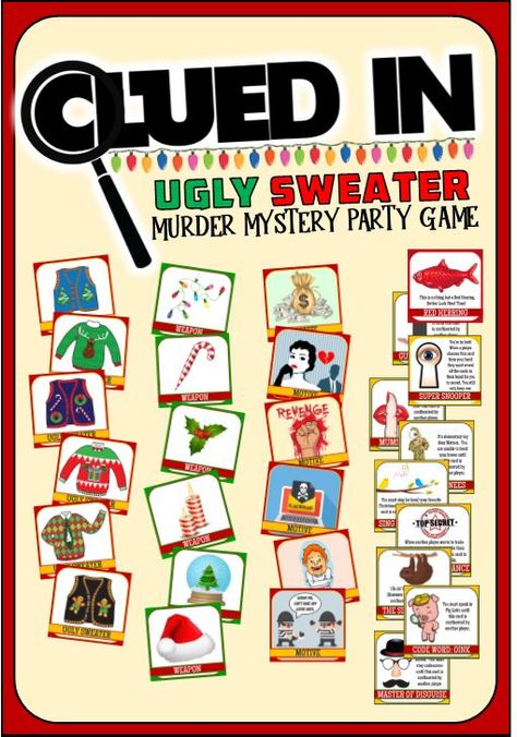 Our Murder Mystery Ugly Sweater party game requires no scripts, no complications, just hilarious fun and whodunnit intrigue. Printable - Instant Download! Christmas Dinner Party Games, Ugly Sweater Party Games, Funny Christmas Party Games, Christmas Party Games For Adults, Funny Christmas Games, Mystery Party Game, Christmas Games For Adults, Dinner Party Games, Adult Christmas Party