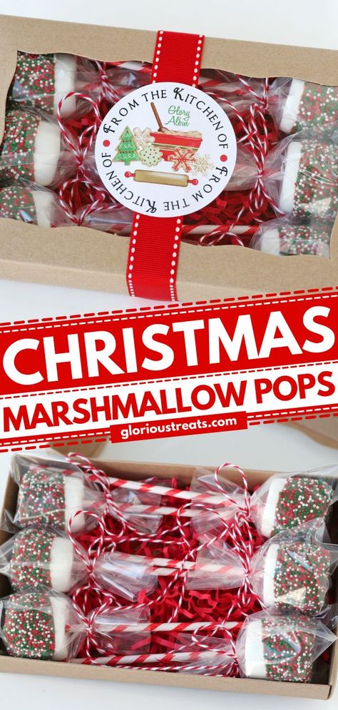 Christmas Marshmallow Pops, holiday treats, gift ideas Marshmallow Christmas Treats, Marshmallow Pops Christmas, Christmas Party Treats, Christmas Candy Homemade, Christmas Treats For Gifts, Easy Christmas Treats, Christmas Food Gifts, Christmas Hot Chocolate, Christmas Candy Recipes