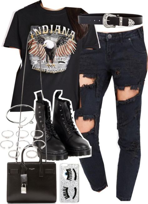 #fashion #style #outfit #ootd Corinne Aesthetic, Looks Hip Hop, Ripped Jeans Outfit, Black Jeans Outfit, Rock Outfits, Black Ripped Jeans, Teenager Outfits, Tomboy Fashion, Alternative Outfits