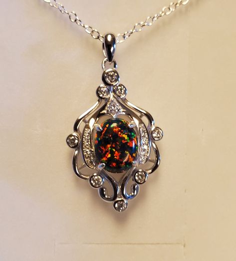 Black Opal Jewelry Necklaces, Black Opal Jewelry, Opal Jewelry Necklace, Chandelier Necklace, Black Opal Pendant, Dainty Pendant Necklace, Fire Opals Jewelry, Victorian Pendants, Silver Chandelier