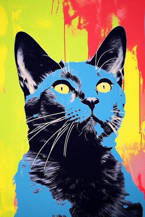 Vibrant Andy Warhol Inspired Black Cat Canvas Print | Modern Fun Pop Art | Unique Home Decor | Commissioned Artwork | Digital Download by CustomCanvasCurators 🎨 Check out the latest addition to our gallery - a purr-fect homage to Andy Warhol's iconic style! 🖼️ This vibrant portrayal of a black cat captures the whimsical spirit of modern art while adding a contemporary twist. 🐾 With bold colors, playful patterns, and a touch of mystery, this piece will draw you into a kaleidoscope of joy and... Andy Warhol Paintings, Andy Warhol Artwork, Pop Art Andy Warhol, Andy Warhol Inspired, Andy Warhol Pop Art, Pop Art Cat, Pop Art Colors, Warhol Art, Retro Kunst