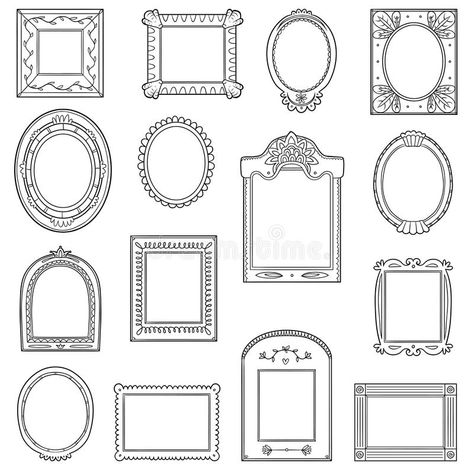 Vector black and white set of frames. Hand drawn cartoon frames vector illustration Cartoon Frame, Mini Picture Frames, Framed Tattoo, Oval Picture Frames, Doodle Frame, Doodle Frames, Doodle Tattoo, Diy Journal Books, Drawing Frames