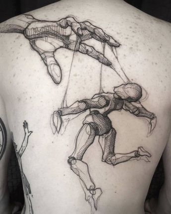 Nice Tattoo Ideas, Marionette Tattoo, Back Tattoos For Men, Tattoo On The Back, Explore Tattoo, Back Tattoos For Guys, Mask Tattoo, Getting A Tattoo, Dark Art Tattoo