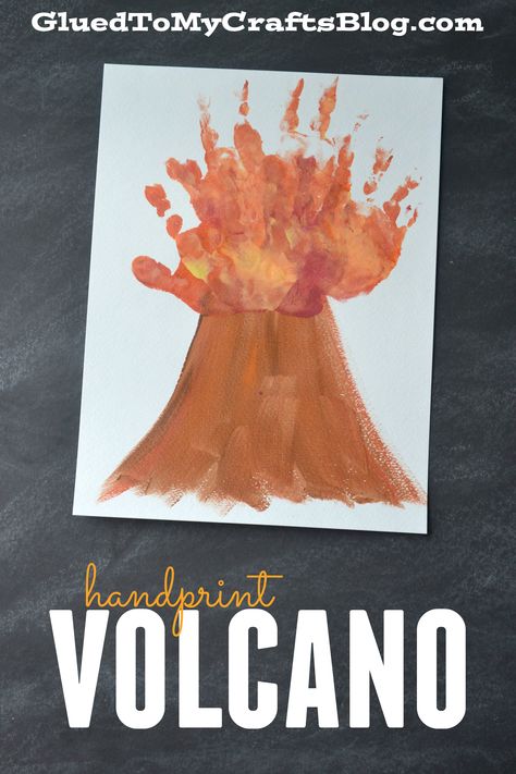 Handprint Volcano Keepsake Handprint Gift Ideas, Luau Crafts, Art Crafts For Kids, Hawaiian Day, Hawaii Crafts, Orange Room, Hawaiian Crafts, Hawaii Theme, Handprint Gifts