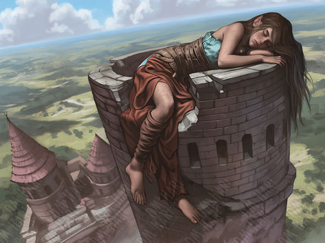 Giant Sleeping in Tower, Stork King's Thunder Female Giant Character Design, Giant Woman Art, Giant Oc, Giant Character Design, Dnd Giant, Dungeons Master, Giant Drawing, Female Giant, Dm Inspiration