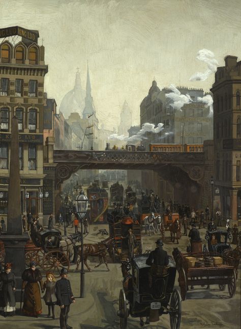 Ludgate Hill by Wilhelm Trübner Historical London, August Sander, Albert Bierstadt, Victorian Paintings, Victorian Buildings, Victorian London, London History, Auguste Rodin, Victorian Architecture