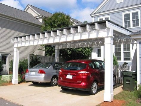 This is the design of car port I want. Perhaps smaller diameter timber posts and then double up on posts on each corner? Maybe have less rafters, probably over kill. Run Rafters inside fascia beam with purlins over top? Hope Deferred, Carport Addition, Carport Makeover, Canopy Carport, Pergola Modern, Carport Modern, Carport Ideas, Car Ports, Wooden Garage Doors