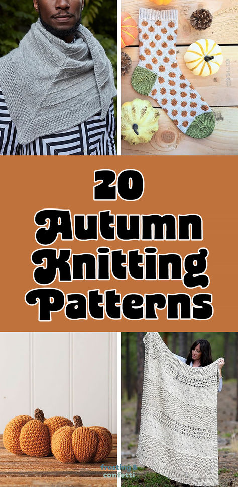 Get ready for fall with these amazing knitting patterns perfect for the season! From scarves to sweaters, hats to mittens, I've got you covered. Knitted shawl, knitted pumpkin socks, knitted pumpkins, fall cuddler knitted blanket. Free Fall Knitting Patterns, Fall Knitting Patterns Free, Worsted Weight Yarn Patterns Knitting, Autumn Knitting Patterns, Fall Knitting Projects, Unique Knitting Projects, Gift Knitting Patterns, Leaf Knitting Pattern, Knitted Pumpkins