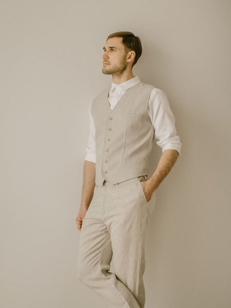 Groom Vest Only, Casual Wedding Men, Linen Groom, Groom Waistcoat, Vest Groom, Summer Groom, Groom Vest, Vest Linen, Linen Waistcoat