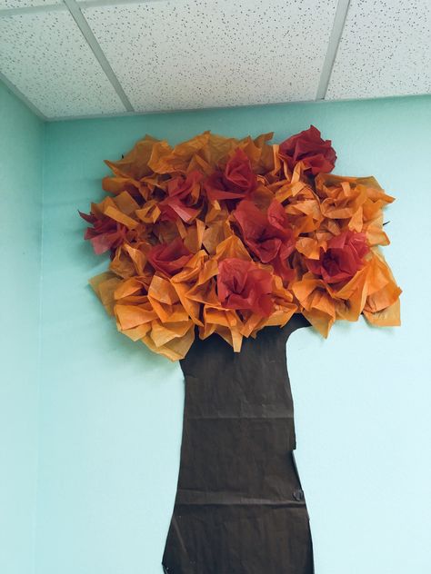 Fall Sunday School Decorations, Tissue Paper Trees, Sunday School Classroom Decor, Sunday School Songs, Sunday School Decorations, Sunday School Rooms, Sunday School Classroom, School Songs, School Doors